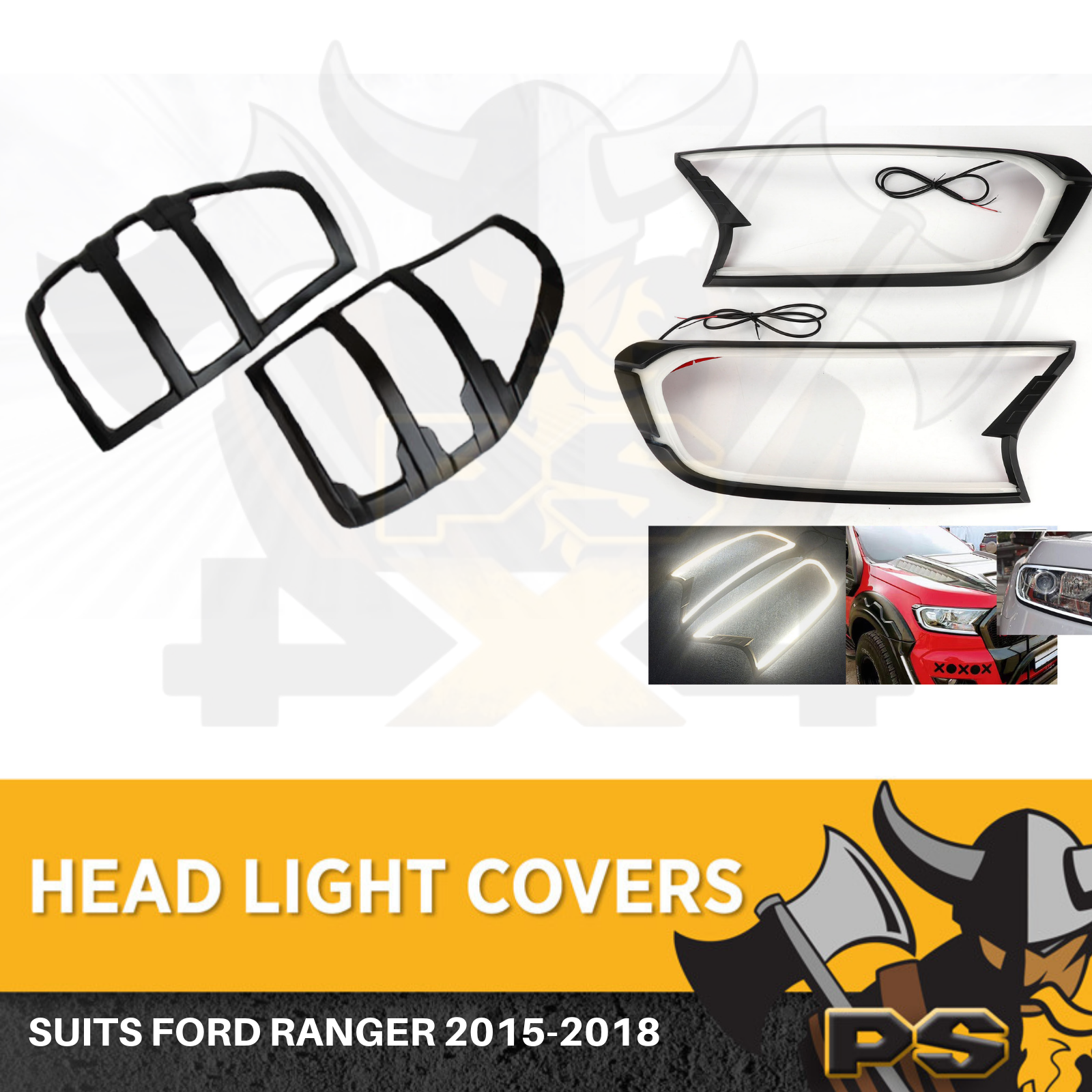 MATTE BLACK COVER LED HEADLIGHT TAIL LIGHTS FOR FORD RANGER MK2 2015-2019