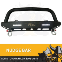 Black Steel Nudge Bar to suit Toyota Hilux 2005-2015 + Hooks Heavy Duty