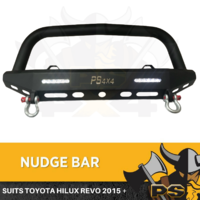 Black Steel Nudge Bar to suit Toyota Hilux 2015-2018 Hooks Heavy Duty