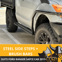 Ford Ranger Space Cab Running Boards Black Steel Side Steps + Rail Bar 2012-2021