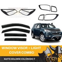 Black Headlight Tail light Lamp Covers + Window visor combo for Holden Colorado 7
