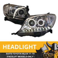 Angel Eye Projector Head Lights To Suit Toyota Hilux 2011-2015 LED Clear Halo