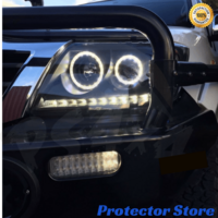 Black Angel Eye LED Head lights To Suit Toyota Hilux 2011-2015 Projector