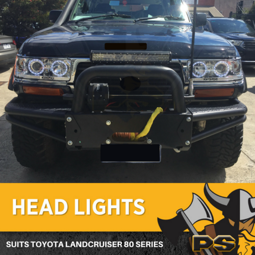 Angel Eye Headlights Clear LED to suit Toyota Landcruiser 80 Series Projector
